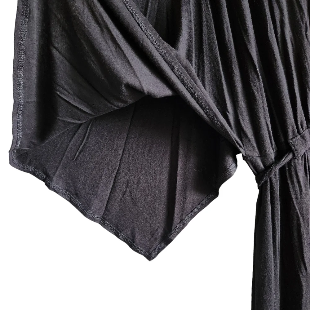 IMAN Beaded Neckline Maxi Dress Black Open Sleeve Size Med Tall NEW